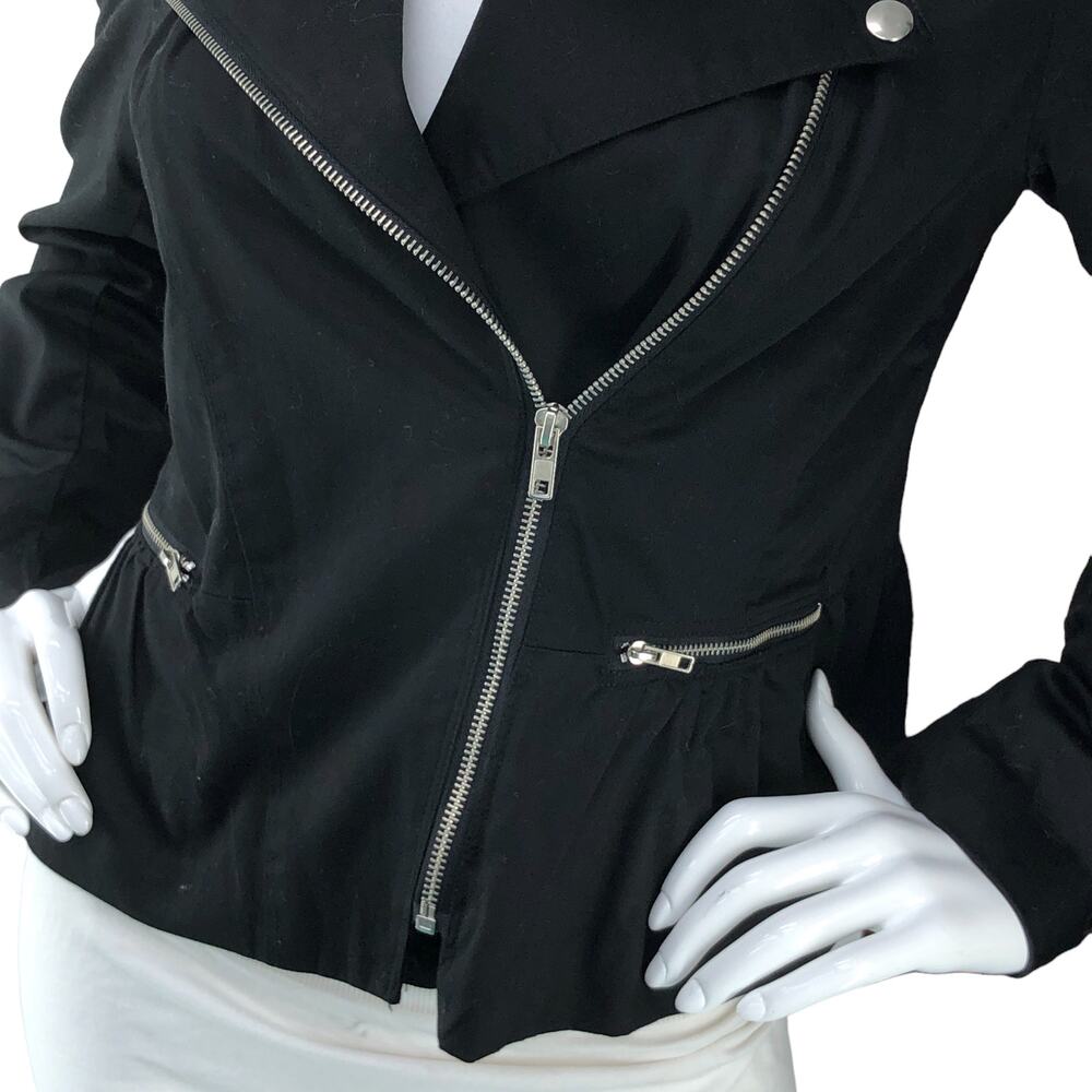 Sandro Womens Size S Biker Jacket Asymmetrical Cotton Zip Pockets Black - Picture 3 of 14